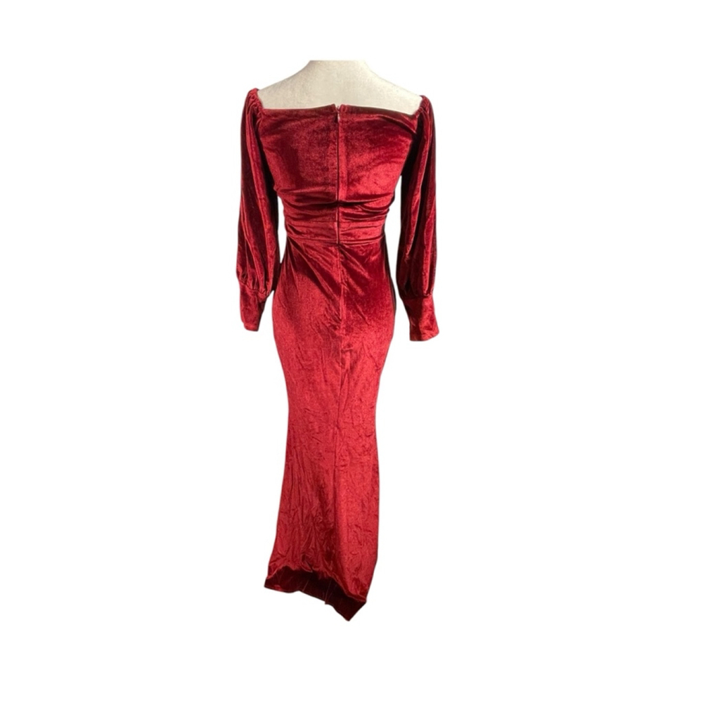 Size M long wrap style maxi Burgundy Velvet special occasion party holiday dress - Picture 5 of 9